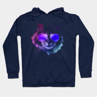 Cool Furry Cat with Sunglasses In Neon Hoodie